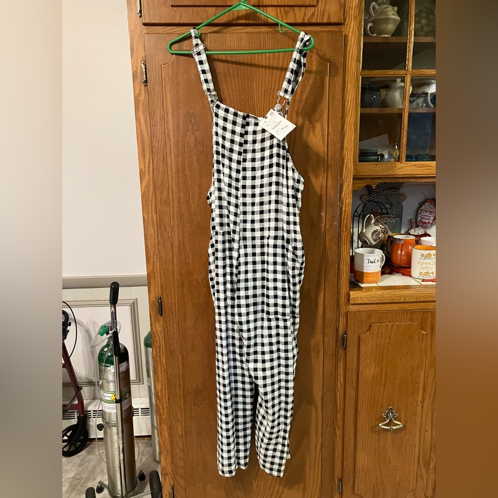 Zara Black and White Checkered Overalls